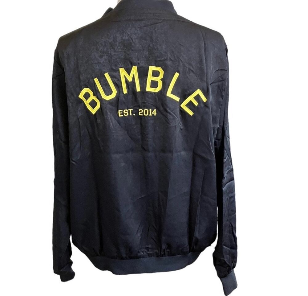 New Rare Bumble Velvet Satin Bomber Letter Jacket Size Medium